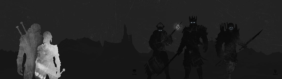 Persona con spada illustrazione, The Witcher, The Witcher 3: Wild Hunt, Geralt of Rivia, Cirilla Fiona Elen Riannon, videogiochi, minimalismo, Sfondo HD HD wallpaper