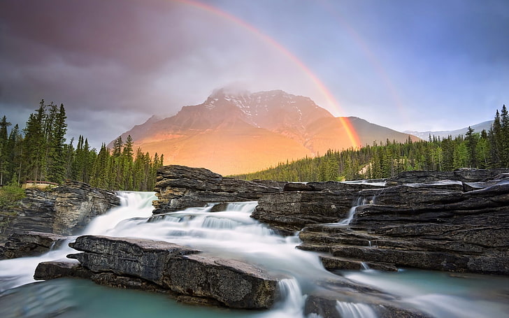 Regenbogen Wasserfall-Landschaft Widescreen Wallpaper, 3D-Kunst des Wasserstroms, HD-Hintergrundbild