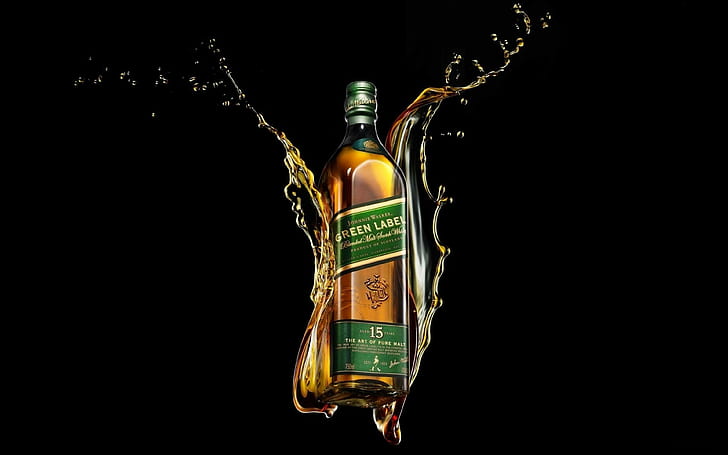 Джонни Уокер, фоны с зеленой этикеткой, виски, бутылка, бренд, скачать 3840x2400 Джонни Уокер, HD обои