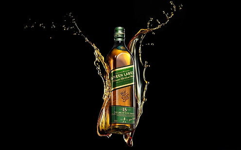 Джони Уокър, фонове със зелен етикет, уиски, бутилка, марка, Изтегляне 3840x2400 Джони Уокър, HD тапет HD wallpaper