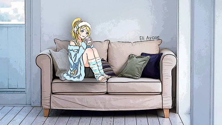couch, Ayase Eli, HD wallpaper