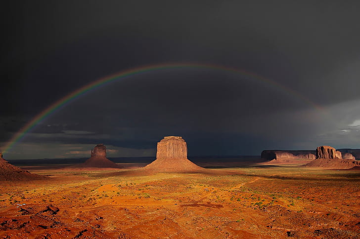 Below the rainbow, Below the rainbow, rainbow, rock, HD wallpaper