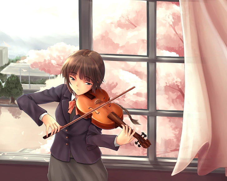 Женщина играет на скрипке, вымышленный персонаж обои, девушка, брюнетка, музыка, скрипка, занавес, HD обои