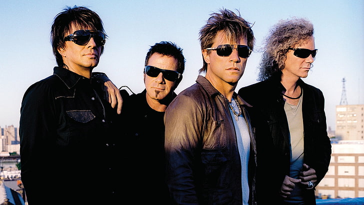 Schwarzes Hemd mit Kragen für Herren, Bon Jovi, Brille, Sonnenuntergang, Stadt, Himmel, HD-Hintergrundbild