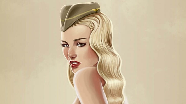 Wiman Blonde, wanita berambut pirang dengan ilustrasi topi abu-abu, pirang, terlihat, wanita, 3d dan abstrak, Wallpaper HD