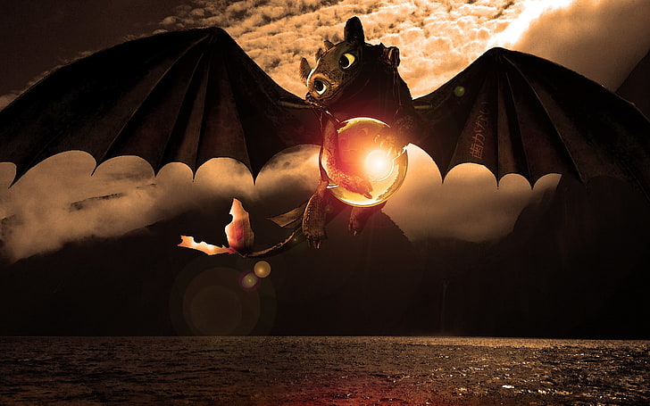 Carta da parati senza denti, mare, volo, sfera, drago, Sdentato, Come addestrare il tuo drago, film d'animazione, Wazzy88, The pokeball of Toothless the dragon, Sfondo HD