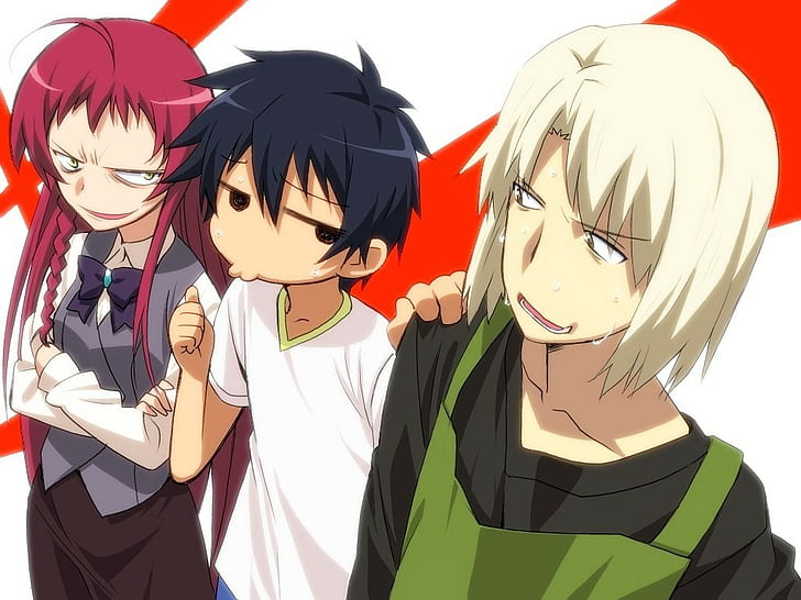 Ashiya Shiru, Maou Sadao, Hataraku Maou-sama !, Yusa Emi, Anime-Mädchen, Anime-Jungen, HD-Hintergrundbild