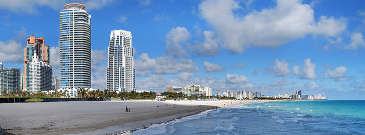 マイアミビーチの建物、ビーチ海岸、アメリカ合衆国、フロリダ、ビーチ、建物、マイアミ、 HDデスクトップの壁紙