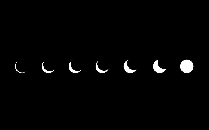 ilustrasi gerhana, minimalis, karya seni, latar belakang hitam, hitam, putih, satu warna, Bulan, gerhana, Wallpaper HD