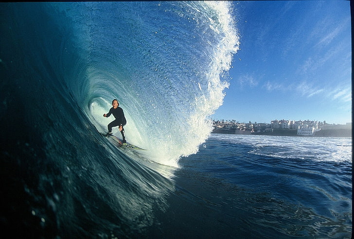sea, surfing, men, waves, surfers, HD wallpaper