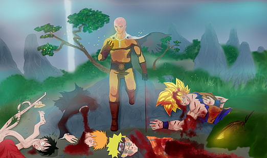 Figura de ação do personagem Disney Infinity, One-Punch Man, Kurosaki Ichigo, Uzumaki Naruto, Son Goku, Monkey D. Luffy, HD papel de parede HD wallpaper