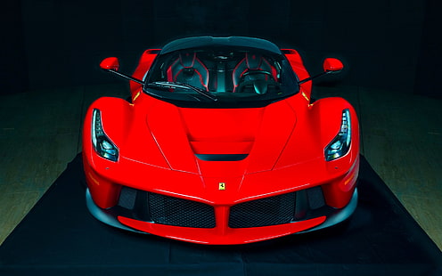 Vista frontale della supercar rossa Ferrari LaFerrari, sfondo nero, Ferrari, LaFerrari, rosso, Supercar, anteriore, vista, nero, sfondo, Sfondo HD HD wallpaper