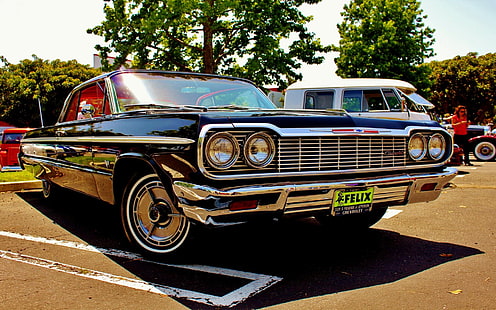 cupé negro, Chevrolet, coche, coche viejo, Chevrolet Impala, Oldtimer, vehículo, Fondo de pantalla HD HD wallpaper