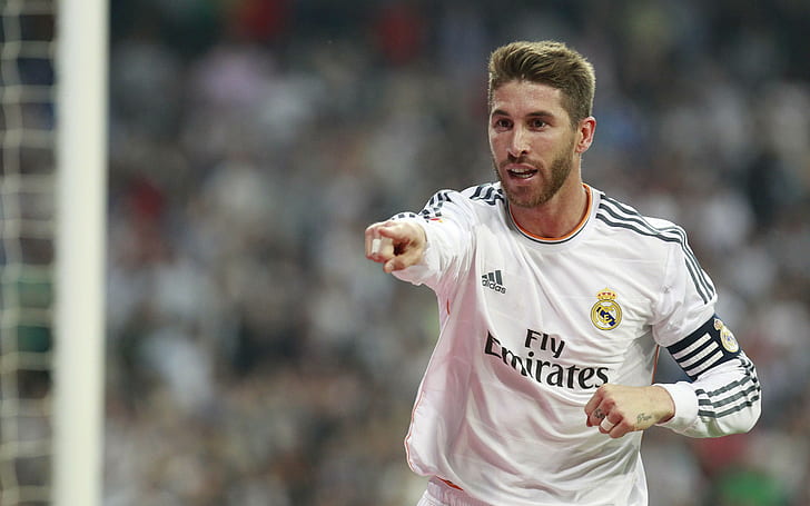 Sergio Ramos, Real Madrid, chemise à manches longues adidas fly emirates blanche pour hommes, Sergio Ramos, Real Madrid, sport, football, sport, La Liga, Adidas, capitaine, Ligue des champions, Fond d'écran HD