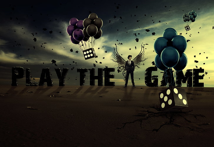 purple and blue balloons illustration, the sky, balloons, dice, HD wallpaper