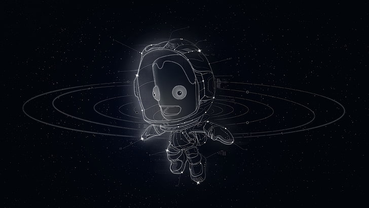тапет за анимационен герой, илюстрация на астронавт, космическа програма Kerbal, видео игри, HD тапет