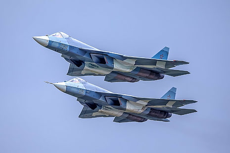 เครื่องบินรบ, Sukhoi Su-57, เครื่องบิน, เครื่องบินขับไล่เจ็ท, เครื่องบินรบ, วอลล์เปเปอร์ HD HD wallpaper
