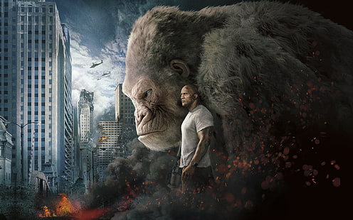 City, Action, Fantasy, Fire, Flame, White, Wolf, 2018, Dwayne Johnson, EXCLUSIVE, Movie, Kate, Film, Crocodile, Monsters, Adventure, Monkey, Claire, Buildings, Sci-Fi, Warner Bros. Pictures, Warner Bros., Houses, Giant, Naomie Harris, Malin Akerman, Huge, Towers, Destroyed, Ape, Gorilla, Davis, EXTENDED, New Line Cinema, Apartments, Dr., Creature, Okoye, RAMPAGE, Davis Okoye, LIZZIE, Primatologist, Extraordinarily, Fearsome, GEORGE, Caldwell, Intelligent, RALPH, The Wyden, HD wallpaper HD wallpaper