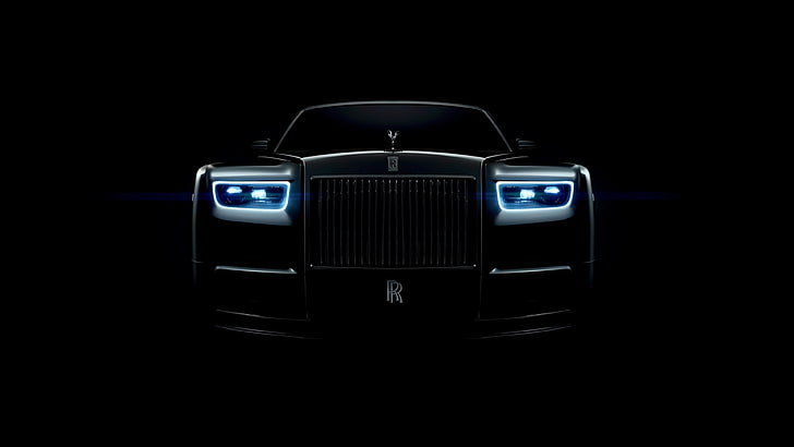 bil, svart bil, Rolls Royce Phantom, fordon, lyxfordon, bilbelysning, Rolls Royce, ljus, galler, strålkastare, HD tapet