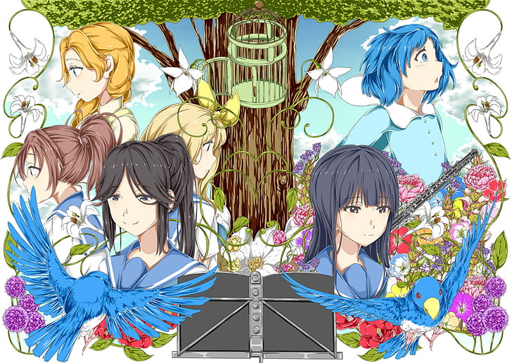 Anime, sonido!Euphonium, Kurumi Kitamura, Mizore Yoroizuka, Natsuki Nakagawa, Nozomi Kasaki, Fondo de pantalla HD