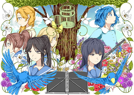 Anime, dźwięk! Euphonium, Kurumi Kitamura, Mizore Yoroizuka, Natsuki Nakagawa, Nozomi Kasaki, Tapety HD HD wallpaper