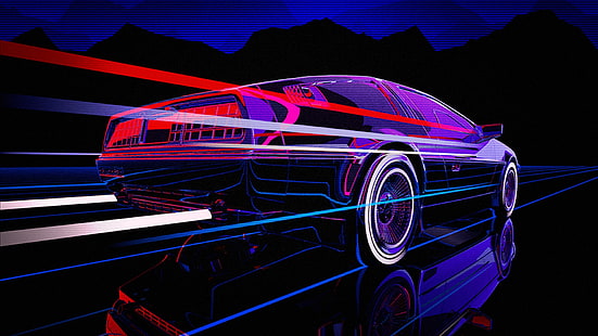 Auto, Musik, Maschine, DeLorean DMC-12, 80er Jahre, DeLorean, DMC-12, Neon, 80er Jahre, Synth, Retrowave, Synthwave, New Retro Wave, Futuresynth, Sintav, Retrouve, Outrun, HD-Hintergrundbild HD wallpaper