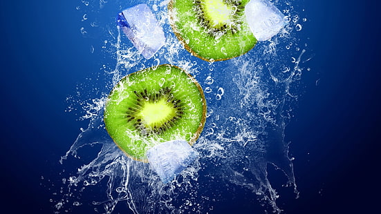 еда, фрукты, вода, брызги, киви (фрукты), HD обои HD wallpaper