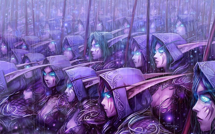 эльфийская армия цифровые обои, произведение искусства, фэнтези-арт, эльфы, World of Warcraft, ночные эльфы, HD обои