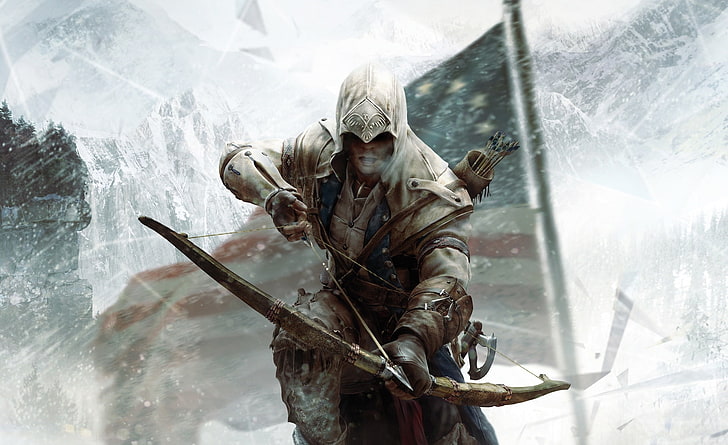 Assassin's Creed 3 Connor Bow, Assassin's Creed digitaler Hintergrund, Spiele, Assassin's Creed, Videospiel, 2012, Assassin's Creed III, Assassin's Creed 3, HD-Hintergrundbild