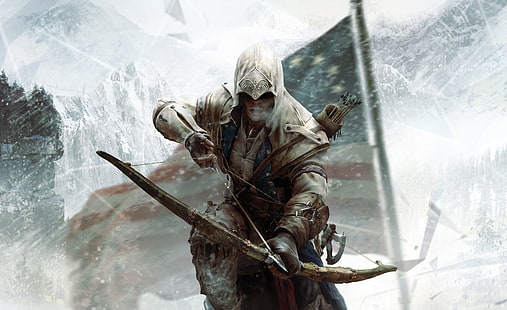 Assassin's Creed 3 Connor Bow, Assassin's Creed цифров тапет, игри, Assassin's Creed, видео игра, 2012, assassin's creed iii, assassin's creed 3, HD тапет HD wallpaper