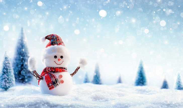 8k, snowman, winter, snow, New Year, Christmas, HD wallpaper