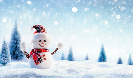 8k, snowman, winter, snow, New Year, Christmas, HD wallpaper HD wallpaper