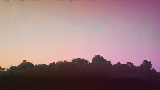 landscape, vaporwave, glitch art, clouds, pixel sorting, gradient, sky, sunrise, sunset, HD wallpaper HD wallpaper