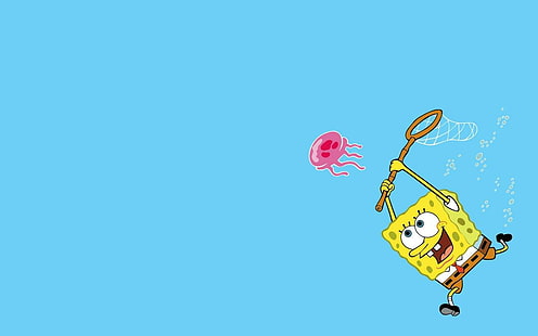 Cartoons, Spongebob, Cute, Lovely, Playing, Blue Background, cartoons, spongebob, cute, lovely, playing, blue background, HD wallpaper HD wallpaper