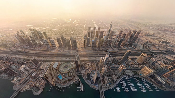kota, perkotaan, pemandangan udara, pemandangan kota, Dubai, Wallpaper HD