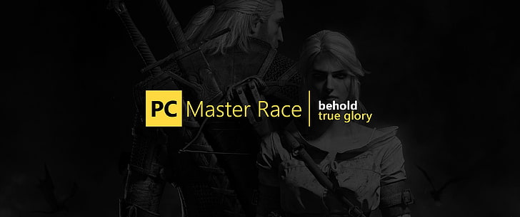Логотип PC Master Race, компьютерные игры, PC Master Race, Геральт из Ривии, Ведьмак, Ведьмак 3: Дикая Охота, Сирилла Фиона Элен Рианнон, HD обои