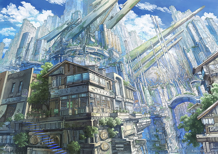 fantasy city, sci-fi, buildings, towers, artwork, Fantasy, HD wallpaper