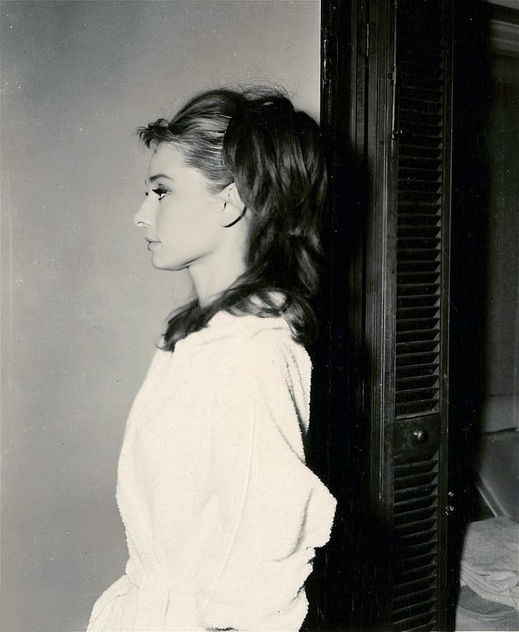 Audrey Hepburn, monochrome, HD wallpaper