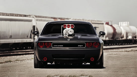 black car, car, Dodge Challenger, muscle cars, Dodge Challenger SRT, vehicle, black cars, HD wallpaper HD wallpaper