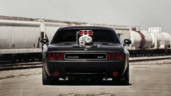 автомобиль, мускул кар, черные машины, Dodge Challenger SRT, автомобиль, Dodge Challenger, HD обои HD wallpaper