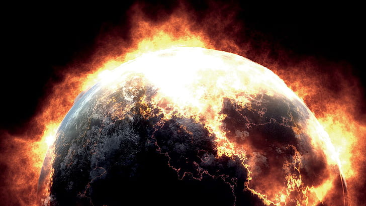 Planet explosion, black and red fireball, space, 1920x1080, explosion, planet, HD wallpaper