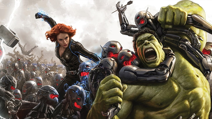 kvinnor, Scarlett Johansson, Black Widow, Hulk, rödhårig, The Avengers, Avengers: Age of Ultron, HD tapet