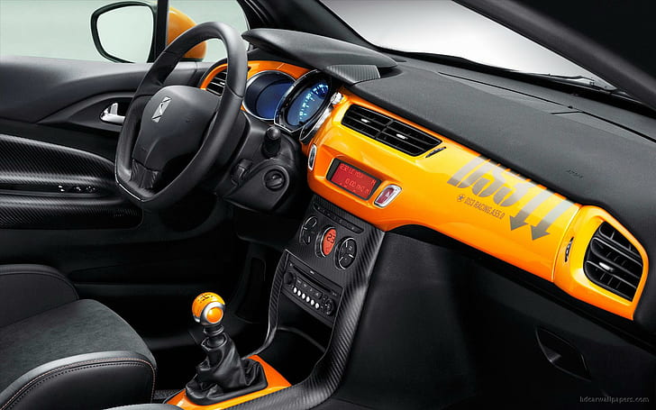 Citroen DS3 Racing Interior, черен волан за кола, интериор, citroen, състезания, автомобили, HD тапет