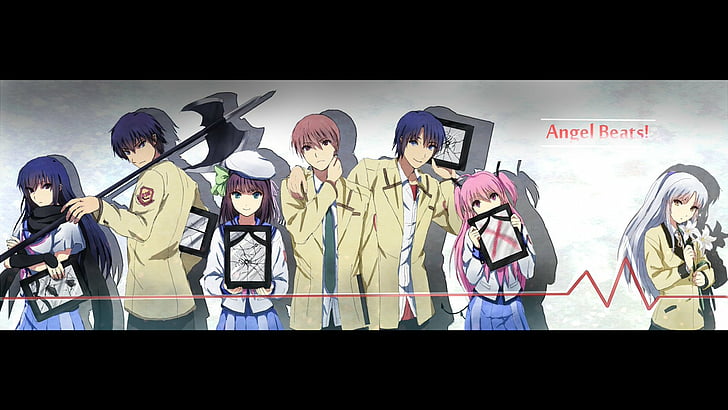 Anime, Angel Beats !, Eri Shiina, Hinata Hideki, Kanade Tachibana, Noda (Angel Beats!), Yui (Angel Beats!), Yuri Nakamura, Yuzuru Otonashi, Fondo de pantalla HD