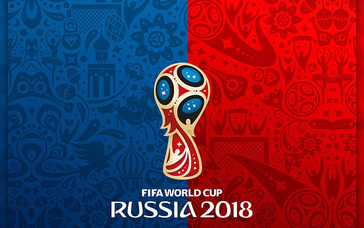 FIFA World Cup Russia 2018 Red Blue Confrontation, red and blue background with Fifa World Cup Russia 2018 text overlay, HD wallpaper