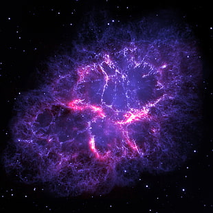purple supernova, Deep Space, Crab Nebula, space, space art, stars, planet, nebula, galaxy, Messier 1, Taurus (constellation), HD wallpaper HD wallpaper