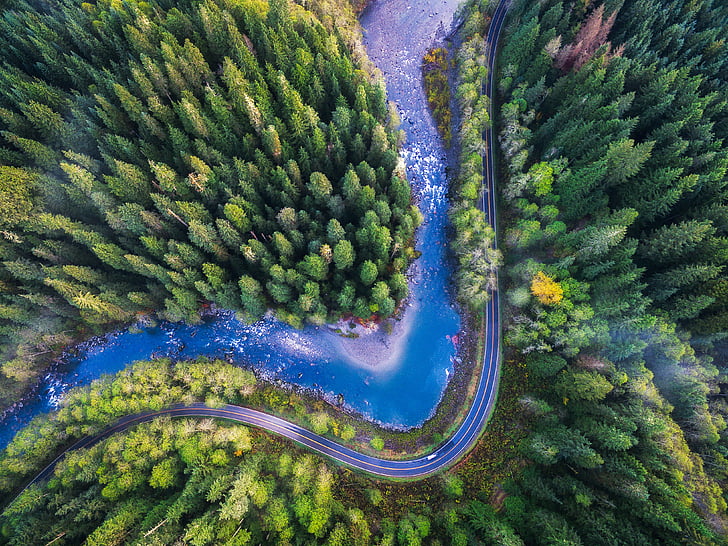 Mountain Loop Highway, widok z lotu ptaka, zdjęcie z drona, 4K, Tapety HD