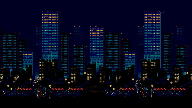 16-бит, Улицы Ярости, город, ночь, горизонт, Сега, пиксель арт, урбан, HD обои