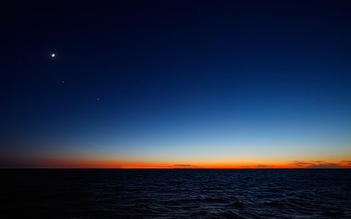 zbiornik wodny podczas zachodu słońca, niebo, morze, zachód słońca, przyroda, Tapety HD HD wallpaper