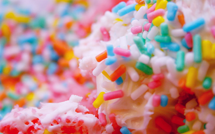 stack of sprinkles, cake, happy birthday, colorful, sweets, food, HD wallpaper